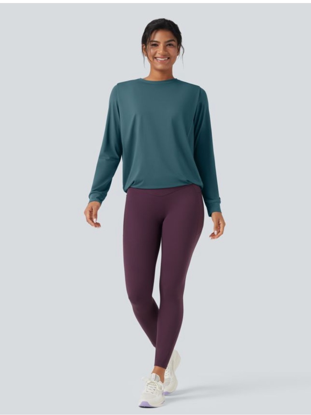 Round Neck Long Sleeve Ruched Yoga ports Top-UPF50+ New size XL
